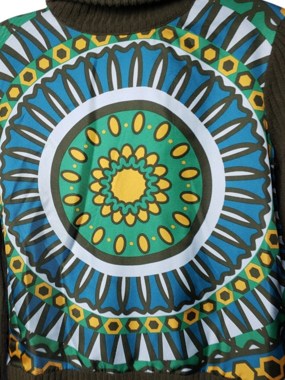 Tory Burch Womens Olive Green Half-Zip Sweater W/Vibrant Mandala Xsmalll - Picture 7 of 11